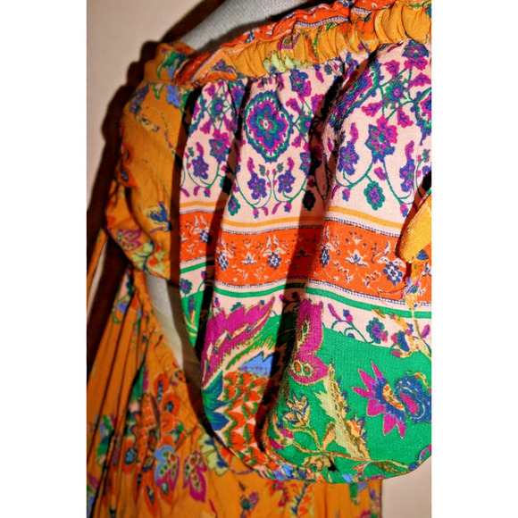 Free People Bali Citrus Skies Jumpsuit – Size L– Ruched Bodice, Cutouts, - Picture 15 of 15